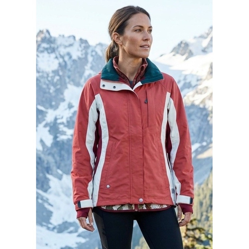 LL Bean Women's Colorblock Ski Snowboard Jacket Hooded Size M Red White Outdoor